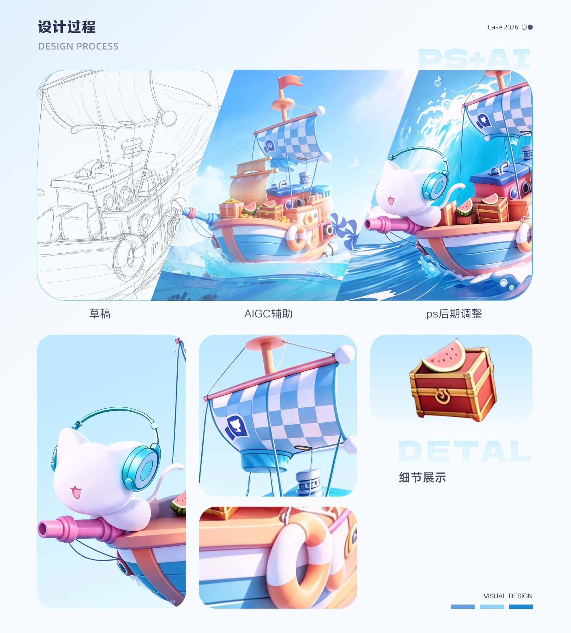 主视觉设计过程：草稿 / AIGC / PS后期